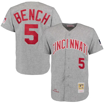 mens mitchell and ness 1969 johnny bench gray cincinnati re